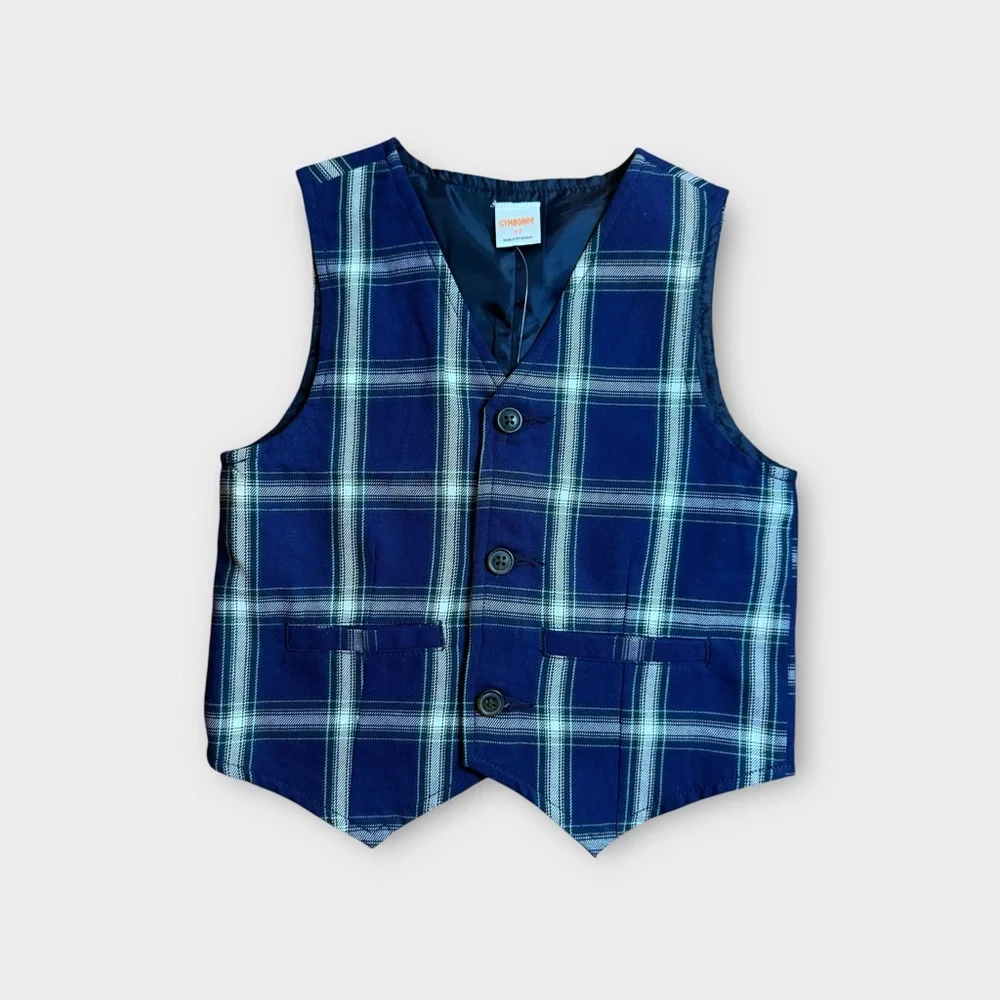 Gymboree 2015 Blue & Green Holiday Plaid Vest
